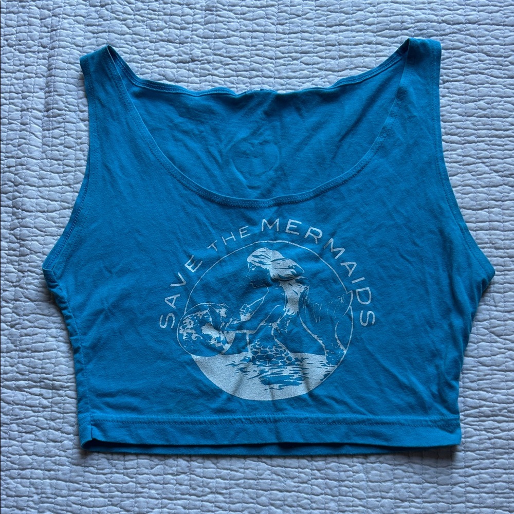 Save The Mermaids Blue Crop Tank Top